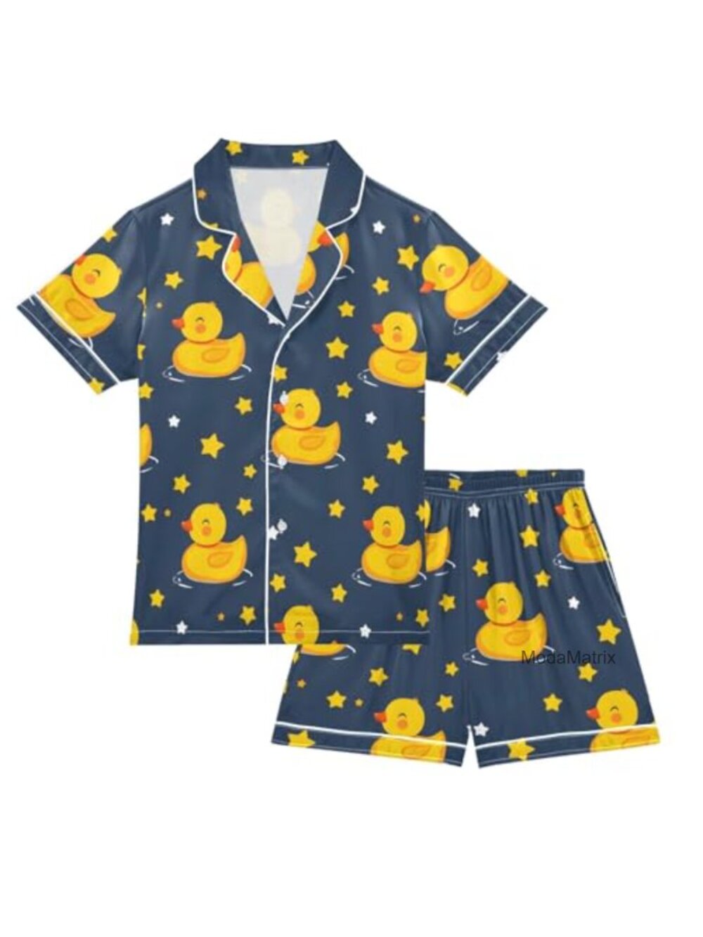 Cute Ducks Satin Pajama Set Button-Down 2 Piece Kids Sleepwear